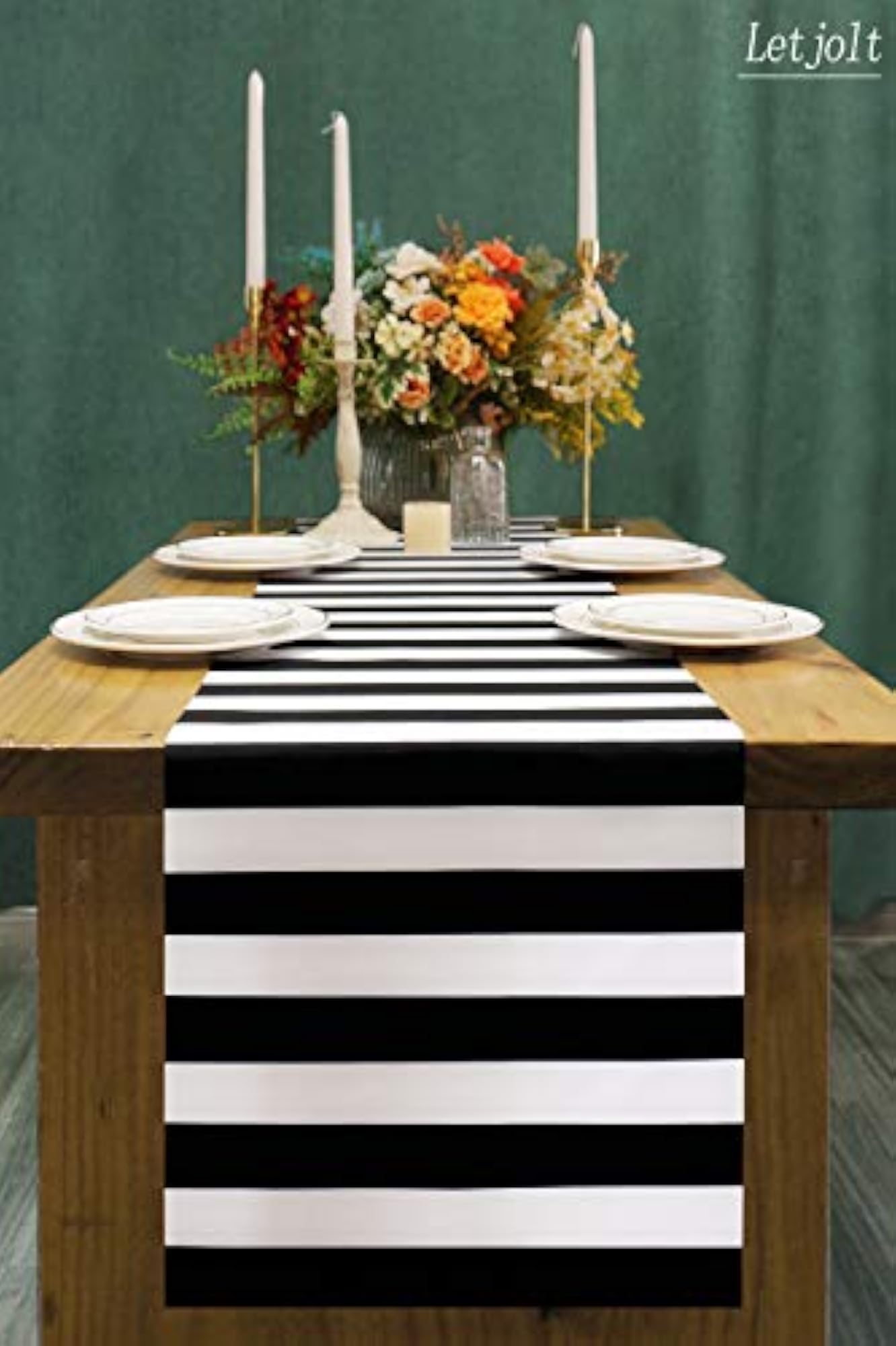 Black and White Striped Table Runner